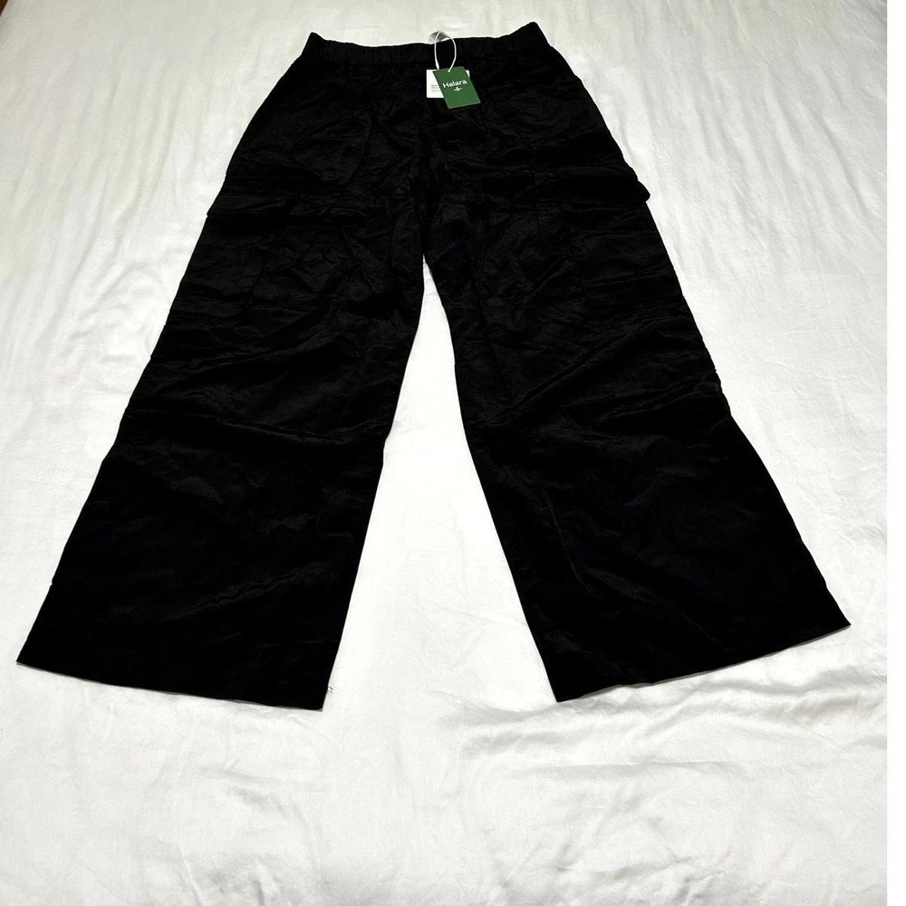 Halara Womens Black Wide Leg Cargo Pants High Waisted Nylon Blend S Petite NWT